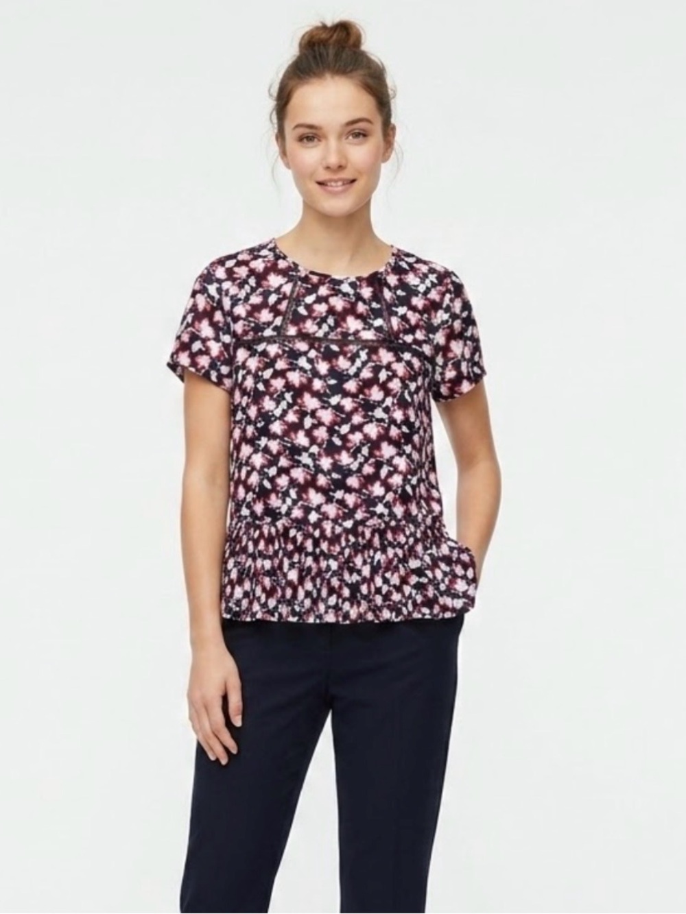 Banana Republic Pink and Blue Floral Short Sleeve Blouse